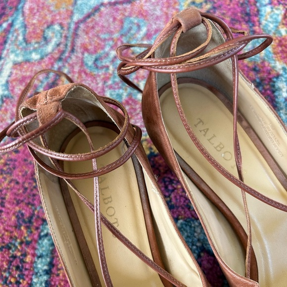 Talbots | Women’s rust brown suede leather peep toe ankle tie Hilary heels, sz 9 - Picture 11 of 14